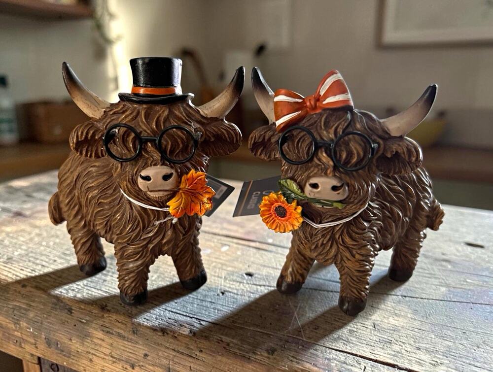 Robert Stanley Fall Classics Highland Cow Figurines Set of 2 Resin Hand Painted